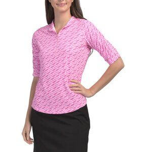 IBKUL HOT PINK Upf 50 Elbow Sleeve Mandarin Collar Quarter Zip Top